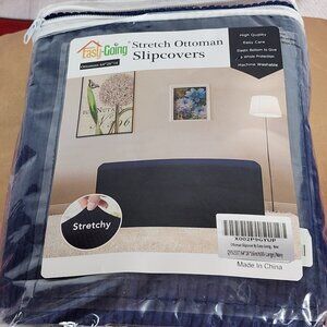 Easy Going Navy Blue Elastic Bottom Soft Stretch Ottoman Slipcover 64"x26"x16"